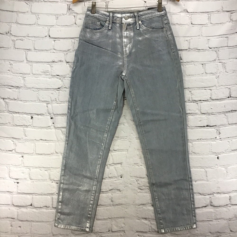 Mossimo High Rise Mom Jeans Silver Metallic‎ Womens Sz 0 NWT NEW